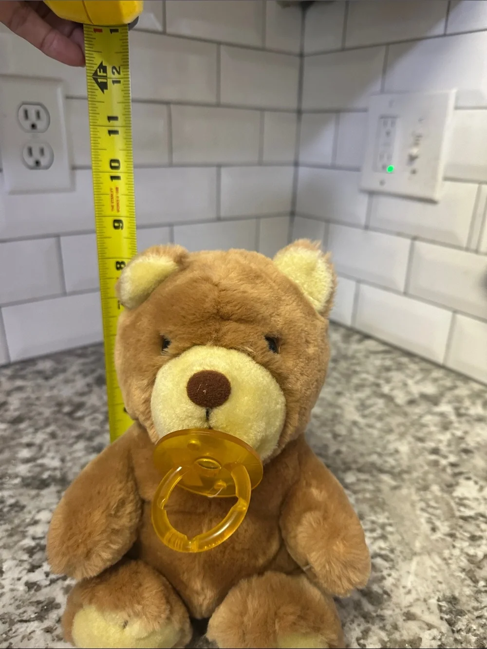 Dankin Plush Brown Bear Soft Toy with Yellow Pacifier